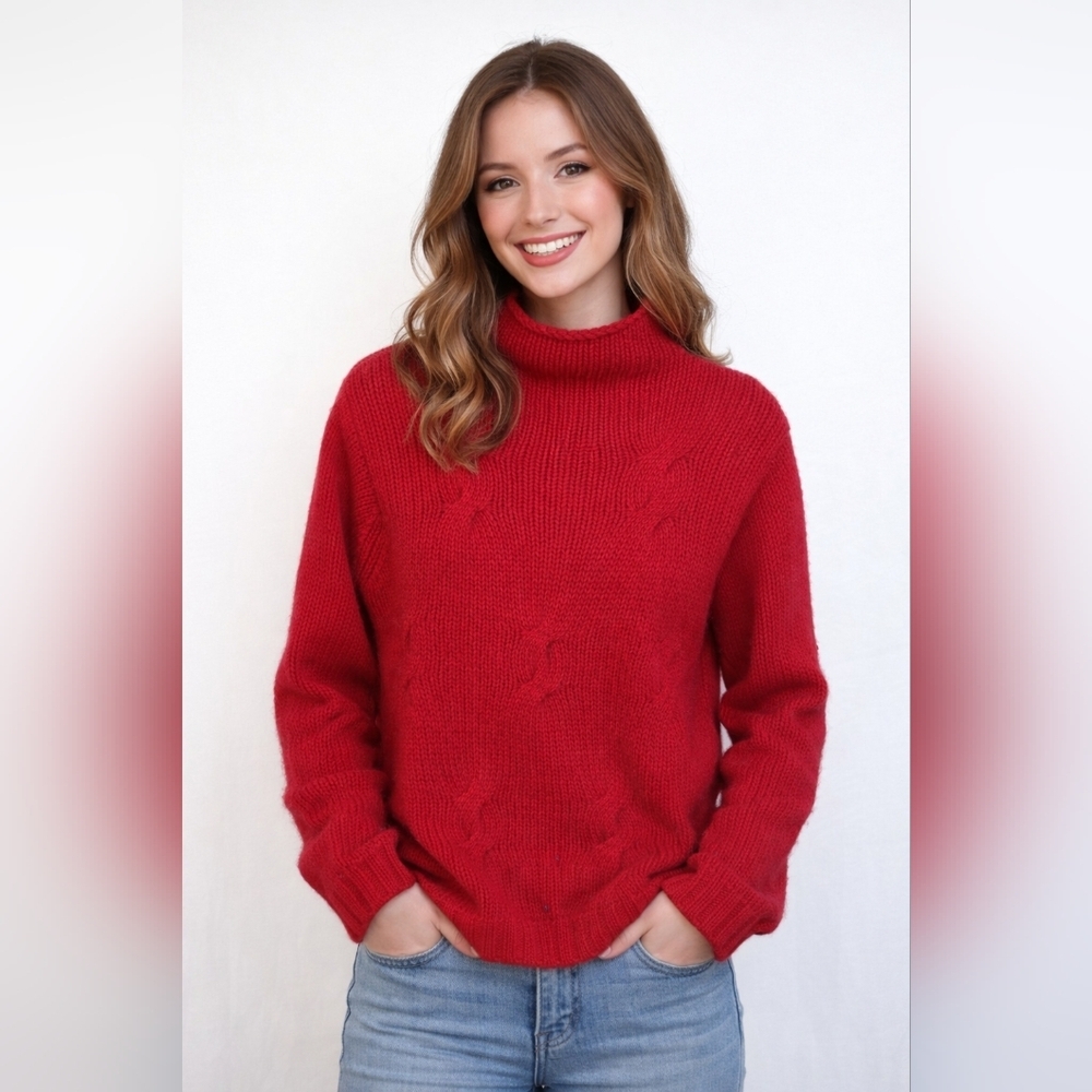 Pendleton Originals Lambs Wool / Angora Rabbit Red Knit Mock Neck Sweater Medium